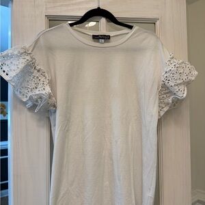 Liza Byrd White Eyelet Ruffle Sleeve Tee